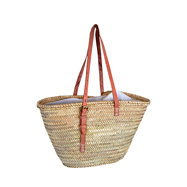 Panier Marocain stylé avec longues anses en cuir